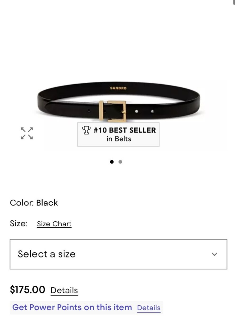 Sandro Black Leather Belt with Gold Buckle